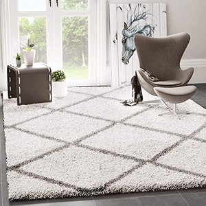 VIMODA Hochflor Shaggy Teppich mit Rautenmuster, Maße: 140x200 cm