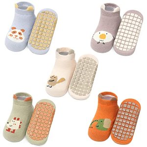 Exemaba Baby Rutschfeste Socken 5 Paar mit Tiermotiven