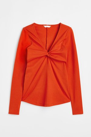 MAMA Shirt mit Knotendetail - Orange - Damen