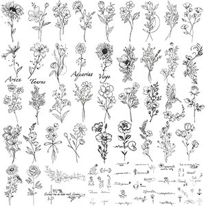 Wasserdichtes temporäres Tattoo – 90 Blatt realistische Fake-Tattoos, Wildblumen und mehr