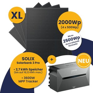 Kleines Kraftwerk XL 2000Wp Quattro mit optionaler Halterung und Anker Solarbank 3 E2700 Pro