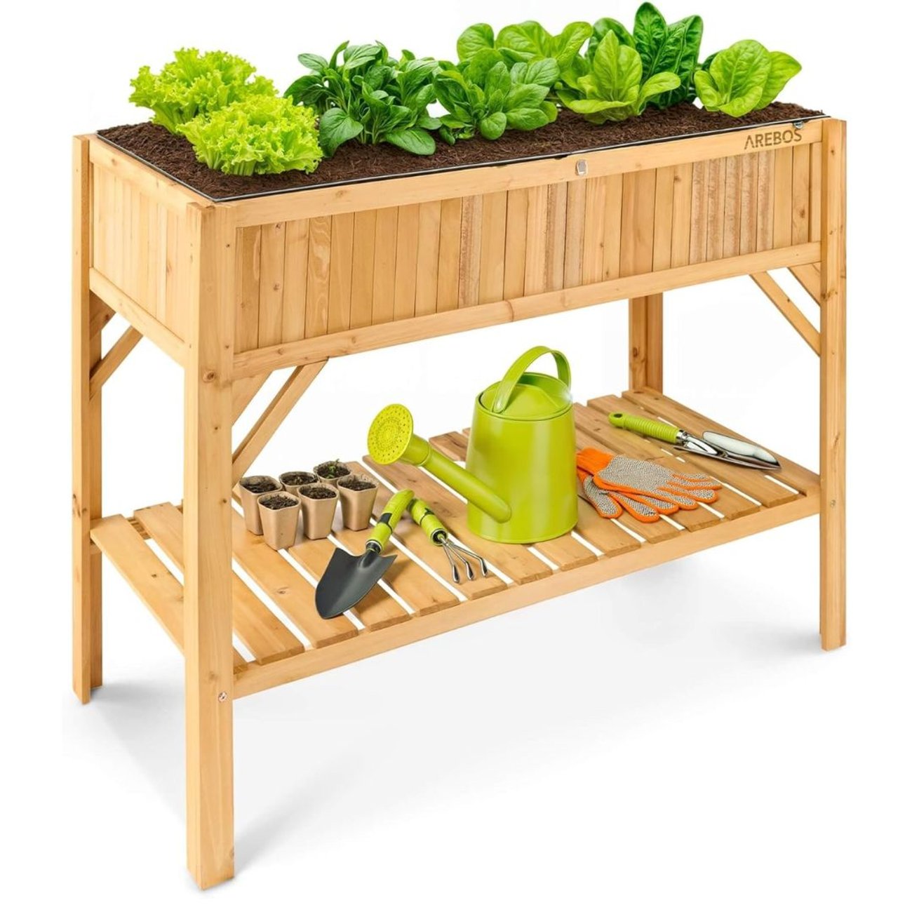 Hochbeet aus Holz mit Ablagefach
