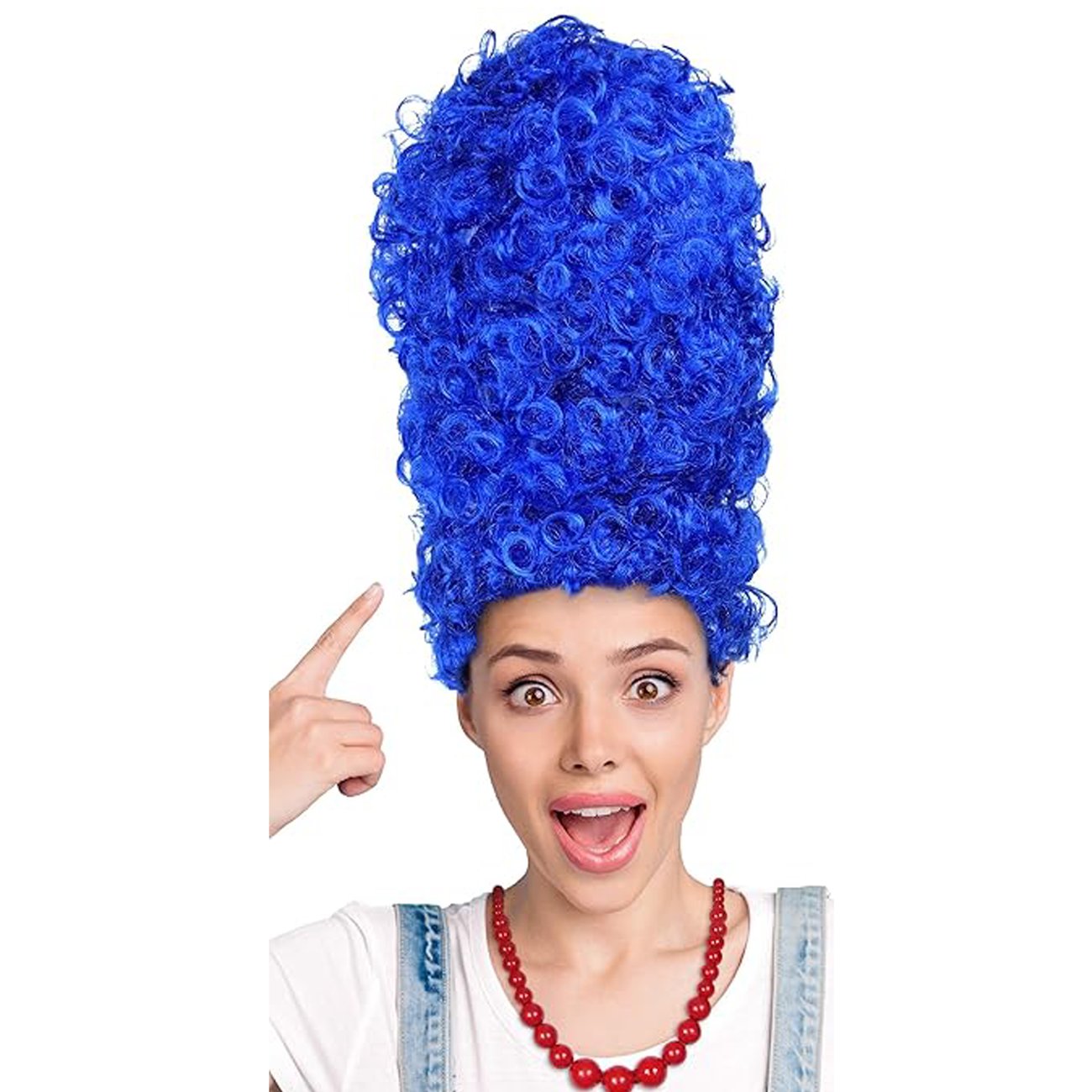 Blaue Perücke + Rote Perlenkette