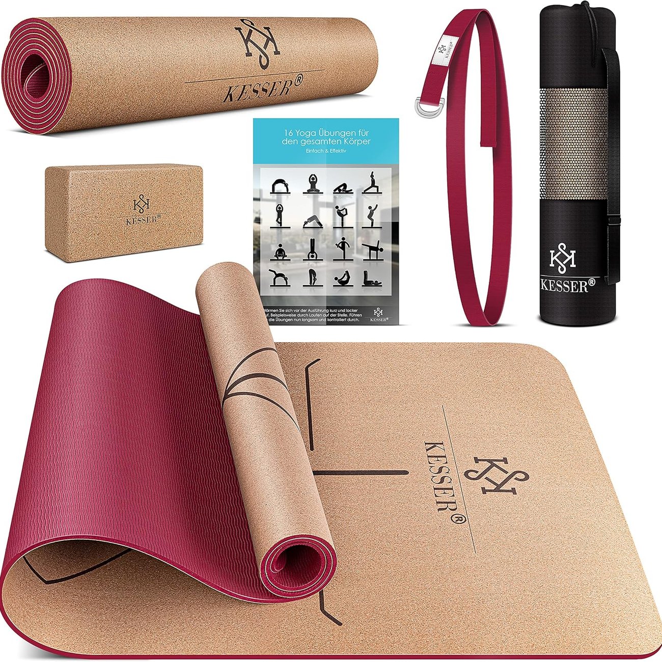 KESSER Yogamatte inkl. Tragegurt, Tasche & Yoga-Block