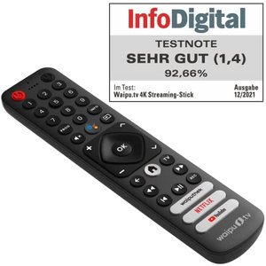 waipu.tv 4K Stick | Inkl. Fernbedienung mit Schnellwahltasten und TV-Steuerungstasten