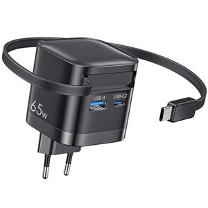 3-Port USB-C Ladegerät mit einziehbarem Kabel