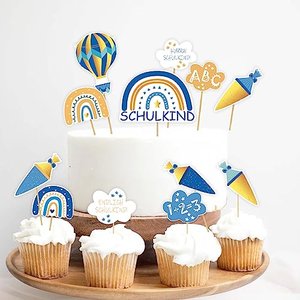 Kuchendeko zur Einschulung, 12-teilig Regenbogen-Set
