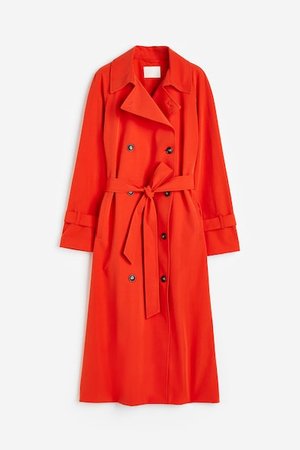 Zweireihiger Trenchcoat - Orange - Damen