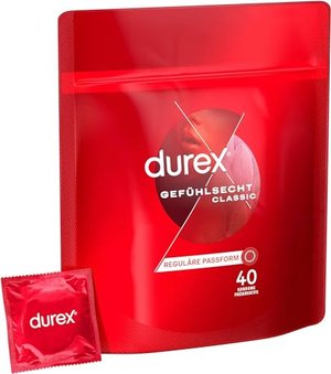 Durex Gefühlsecht Classic Kondome - Hauchzart & dünn - Großpackung - 1 x 40 Stück