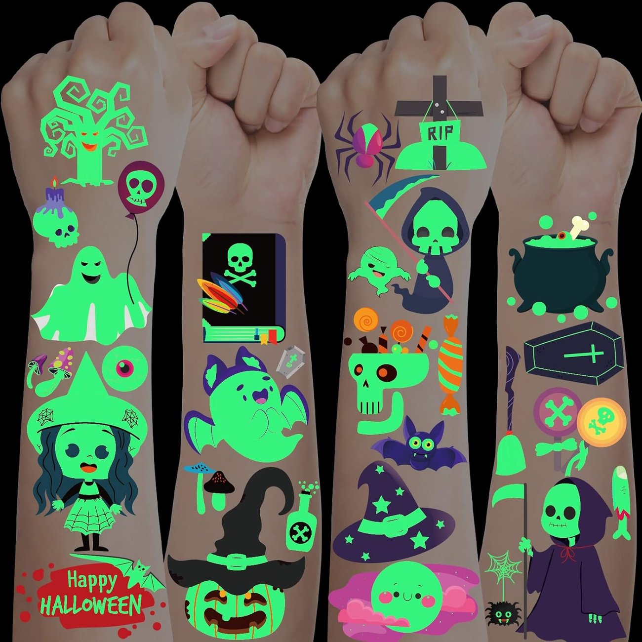 Halloween Temporäre Tattoos, 10 Blätter, Leuchtend