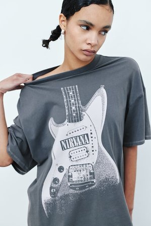 Oversized T-Shirt mit Print - Grau - Damen