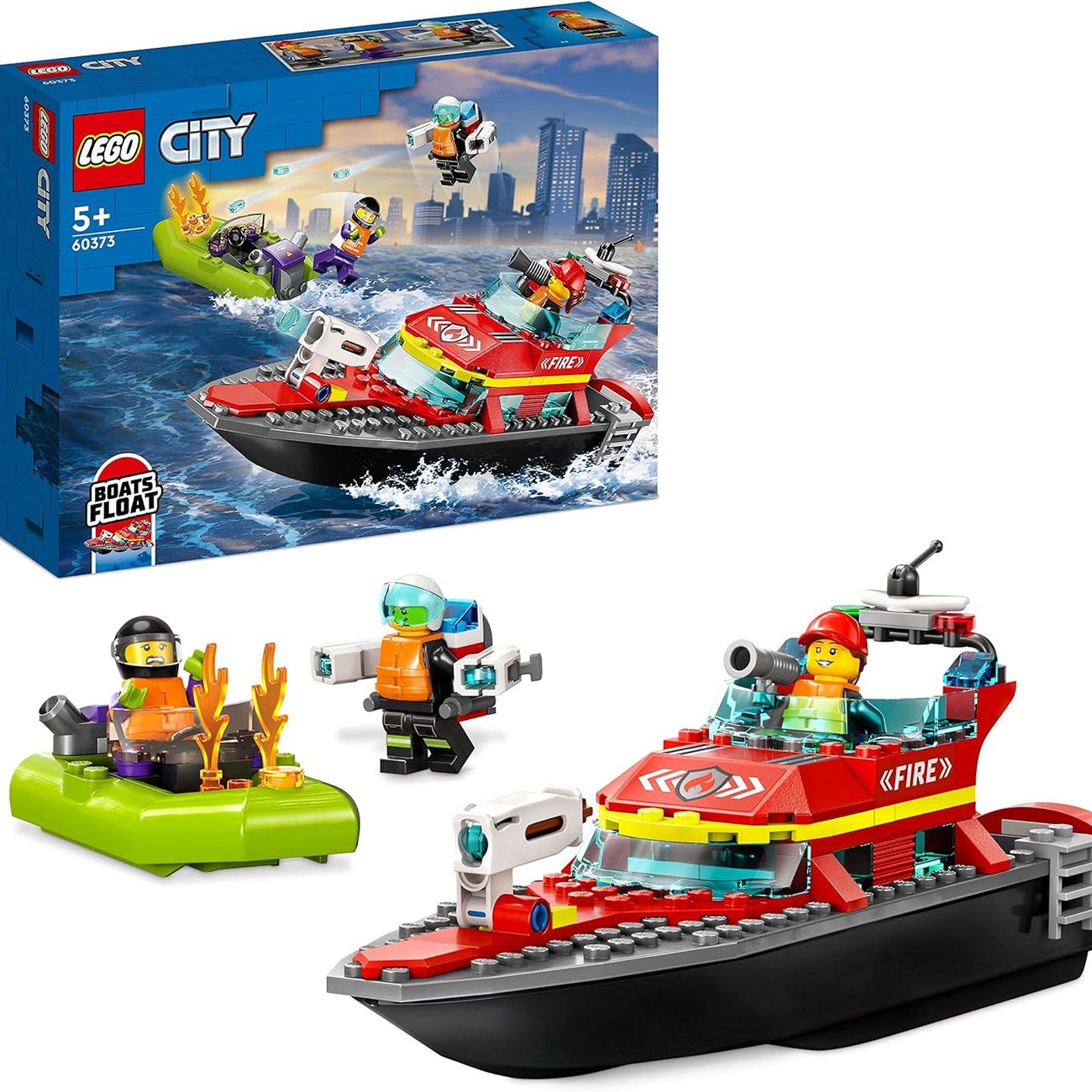 LEGO City Feuerwehrboot fürs Wasser, mit Rennboot, 3 Minifiguren und Jetpack
