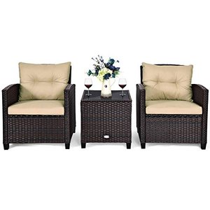 COSTWAY 3-TLG. Rattan Gartenmöbel Set