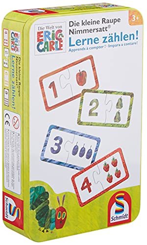 Schmidt Spiele 51238 Kleine Raupe Nimmersatt, Lerne zählen, Reisespiel in der Metalldose, bunt