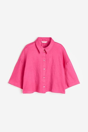 Oversized Leinenbluse - Rosa - Damen