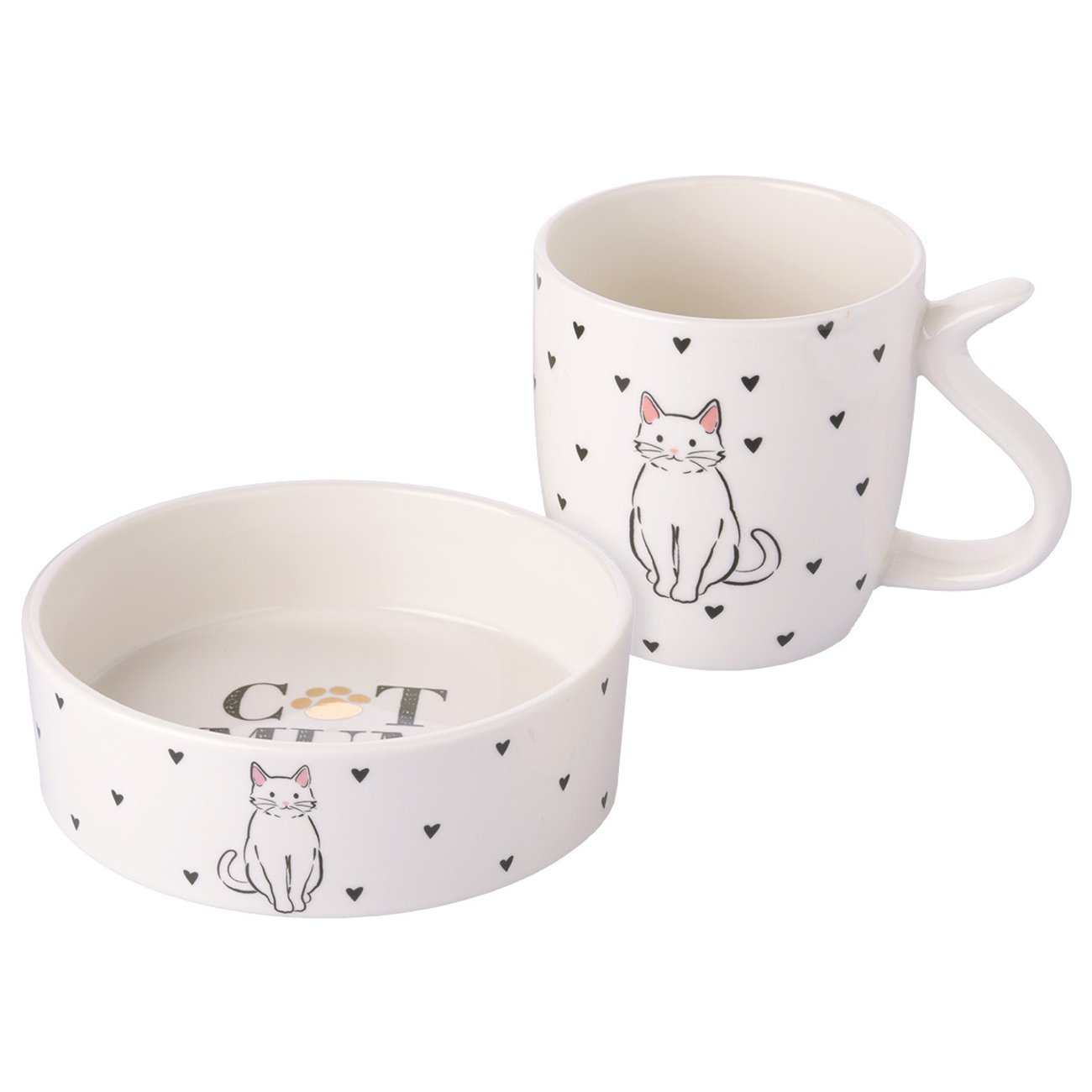 Set Tasse und Katzennapf aus Porzellan