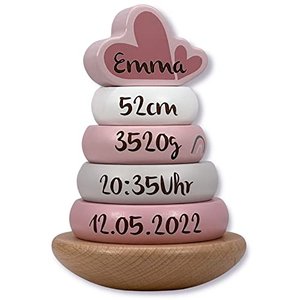 Kidslino Stapelturm rosa - personalisierbar I Geschenk zur Geburt & Taufe I Handmade Baby Holzspielz