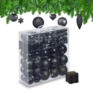 Relaxdays Weihnachtskugeln 110er Set, schwarz