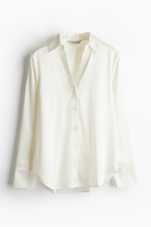 Bluse mit V-Ausschnitt - Weiß - Damen