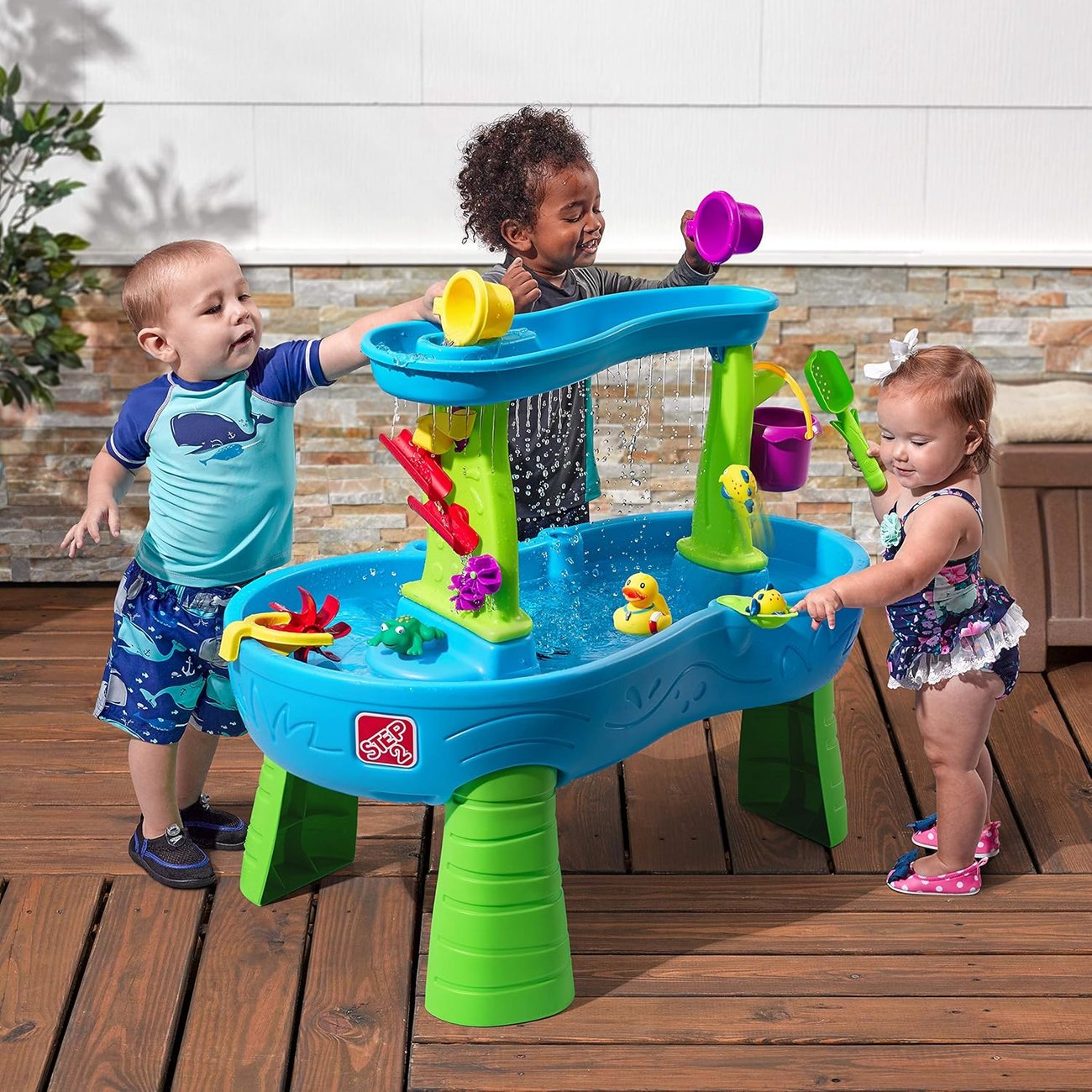Step2 Rain Showers Wasserspieltisch | Großer Wassertisch mit 13-teiligem Zubehörset | Garten Wasser 