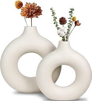 Set | 2 weiße Blumenvasen aus Keramik