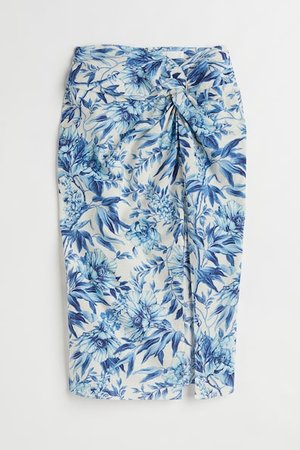 H & M+ Drapierter Rock aus Leinenmischung - Blau - Damen