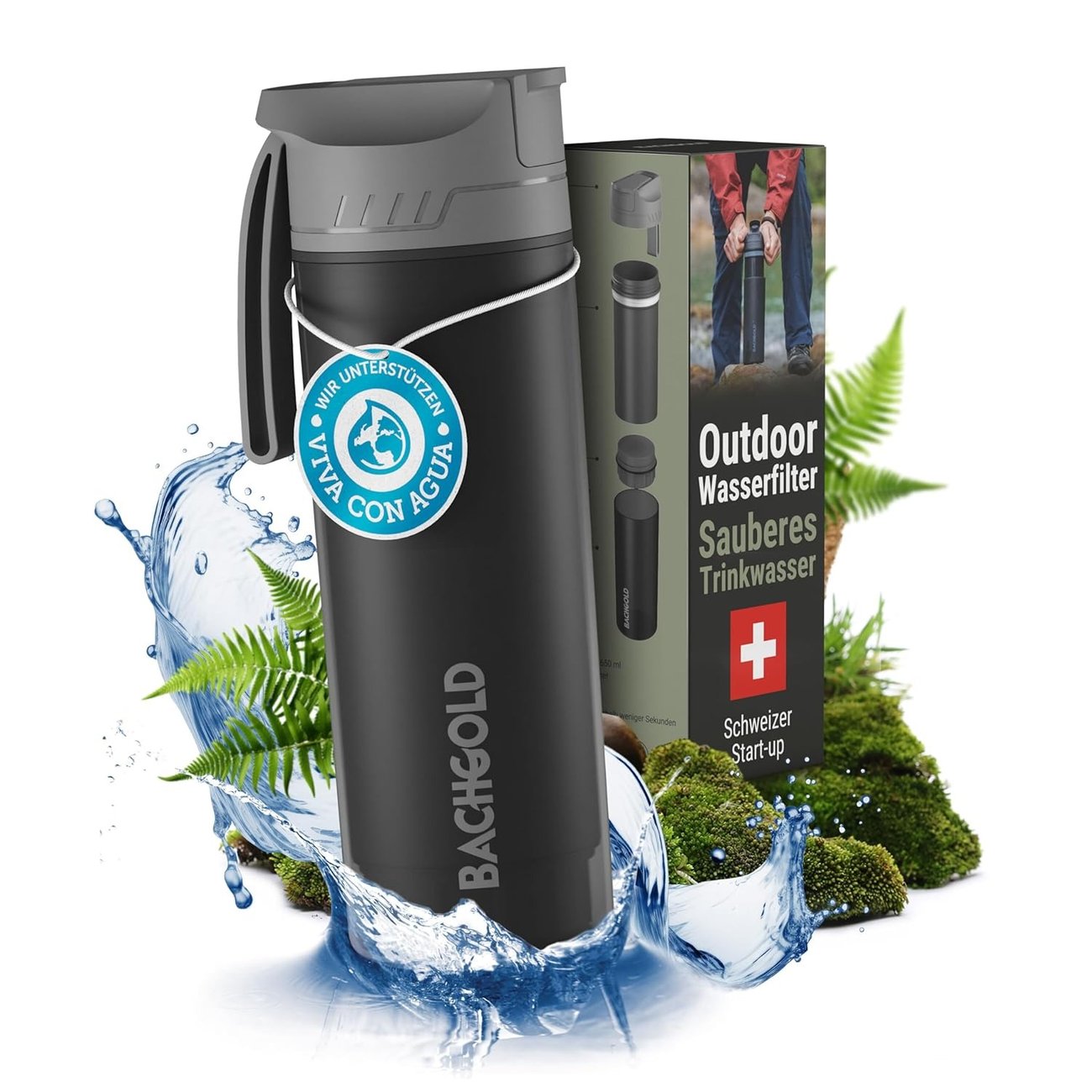 Bachgold – Profi Outdoor Wasserfilter-Flasche mit 1500L Filterkapazität