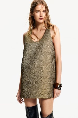 Kleid aus schimmerndem Jacquardstoff - Gold - Damen