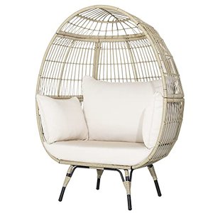 COSTWAY Korbsessel Rattan, übergroßer Gartensessel mit 4 Kissen und Metallgestell