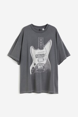 Oversized T-Shirt mit Print - Grau - Damen