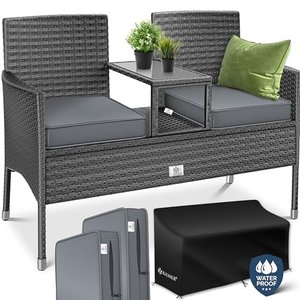 KESSER Polyrattan Gartenbank 2-Sitzer Bank mit integriertem Tisch