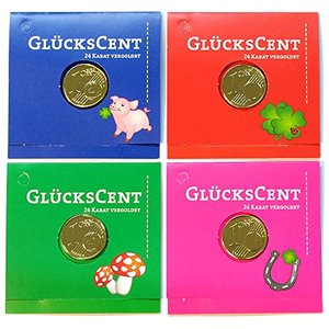 4er-Set Glücksbringer mit goldenem Glückscent