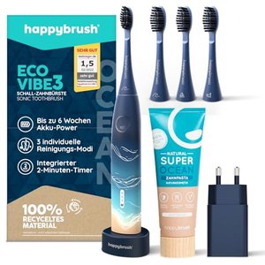 happybrush Elektrische Schall-Zahnbürste Eco VIBE 3 Ocean - Nachhaltige Zahnbürste mit 6 Wochen Powe