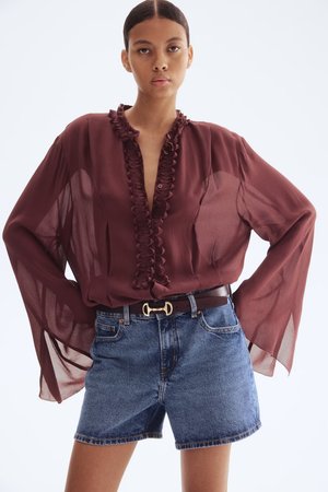 Crêpe-Bluse - Rot - Damen