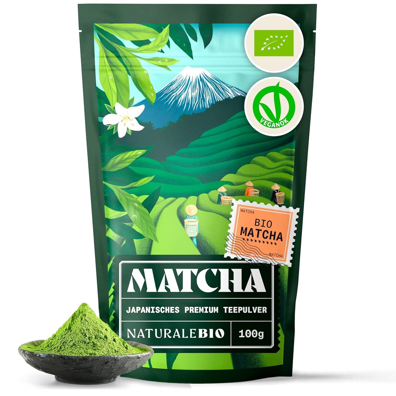 NaturaleBio Matcha Tee Pulver Bio - Premium-Qualität - 100g aus Japan