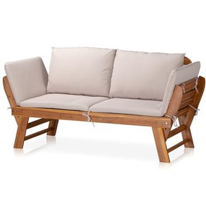 KHG Gartenbank Akazie geölt, Daybed, Sonnenliege, Lounge-Set Gestell Braun klappbar