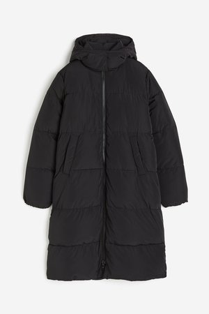 Lange Puffer-Jacke - Schwarz - Damen