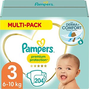 Pampers Größe 3 Premium Protection Baby Windeln, 204 Stück, MONATSBOX, Weichster Komfort Und Schutz 