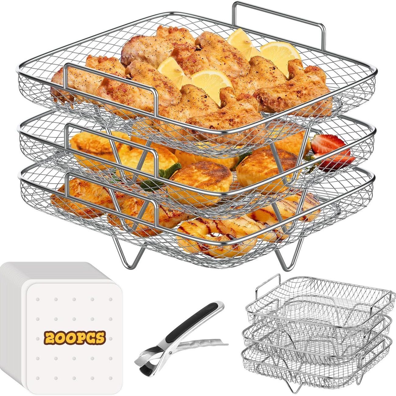 FTUREERA – 3 Etagen Airfryer-Körbe (kompatibel mit Ninja Foodi)