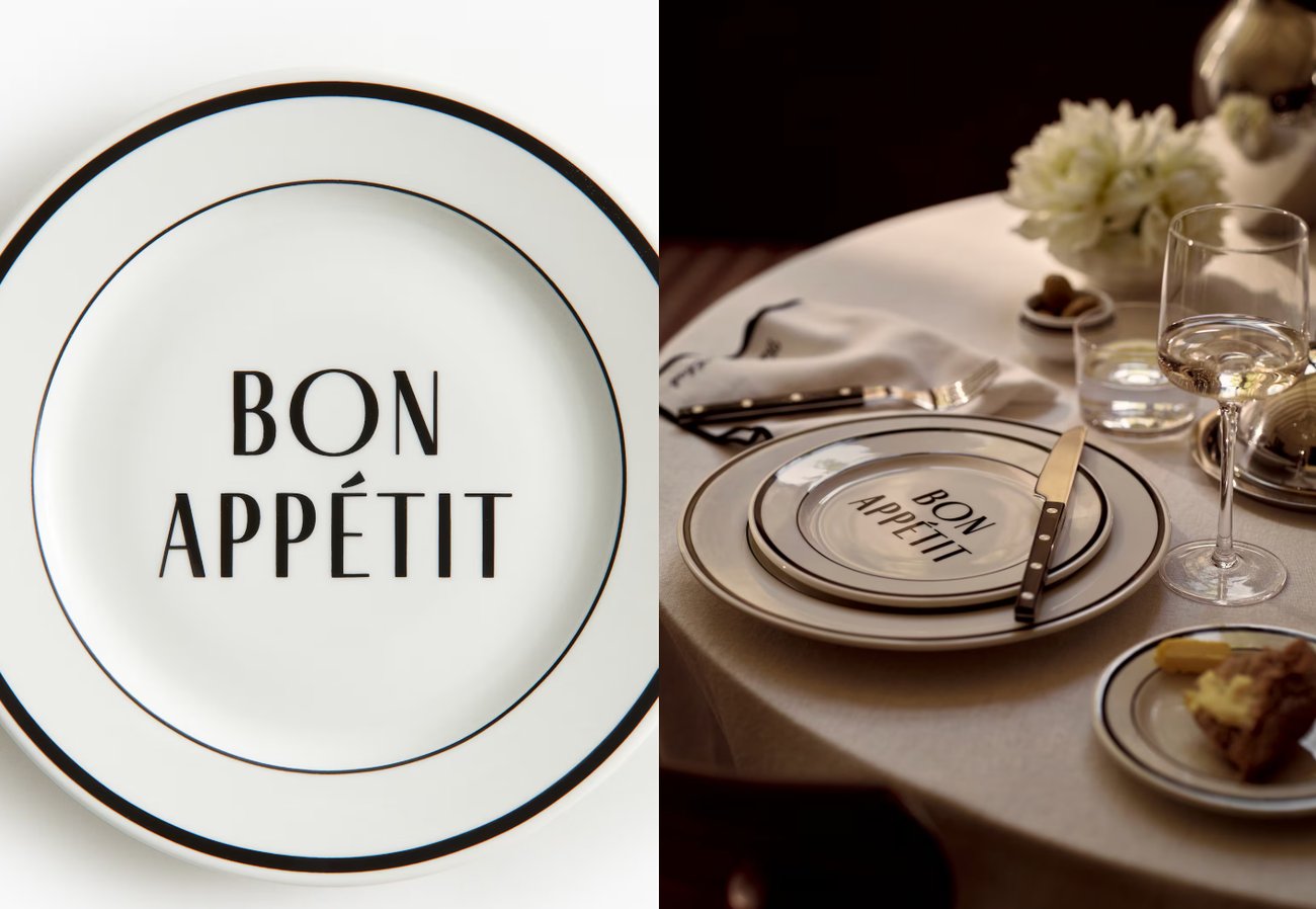 Dessertteller aus Porzellan - Weiß/Bon Appétit