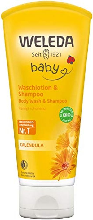 WELEDA Bio Calendula Baby Waschlotion & Shampoo - veganes Naturkosmetik Duschgel zur Hautpflege / Ha