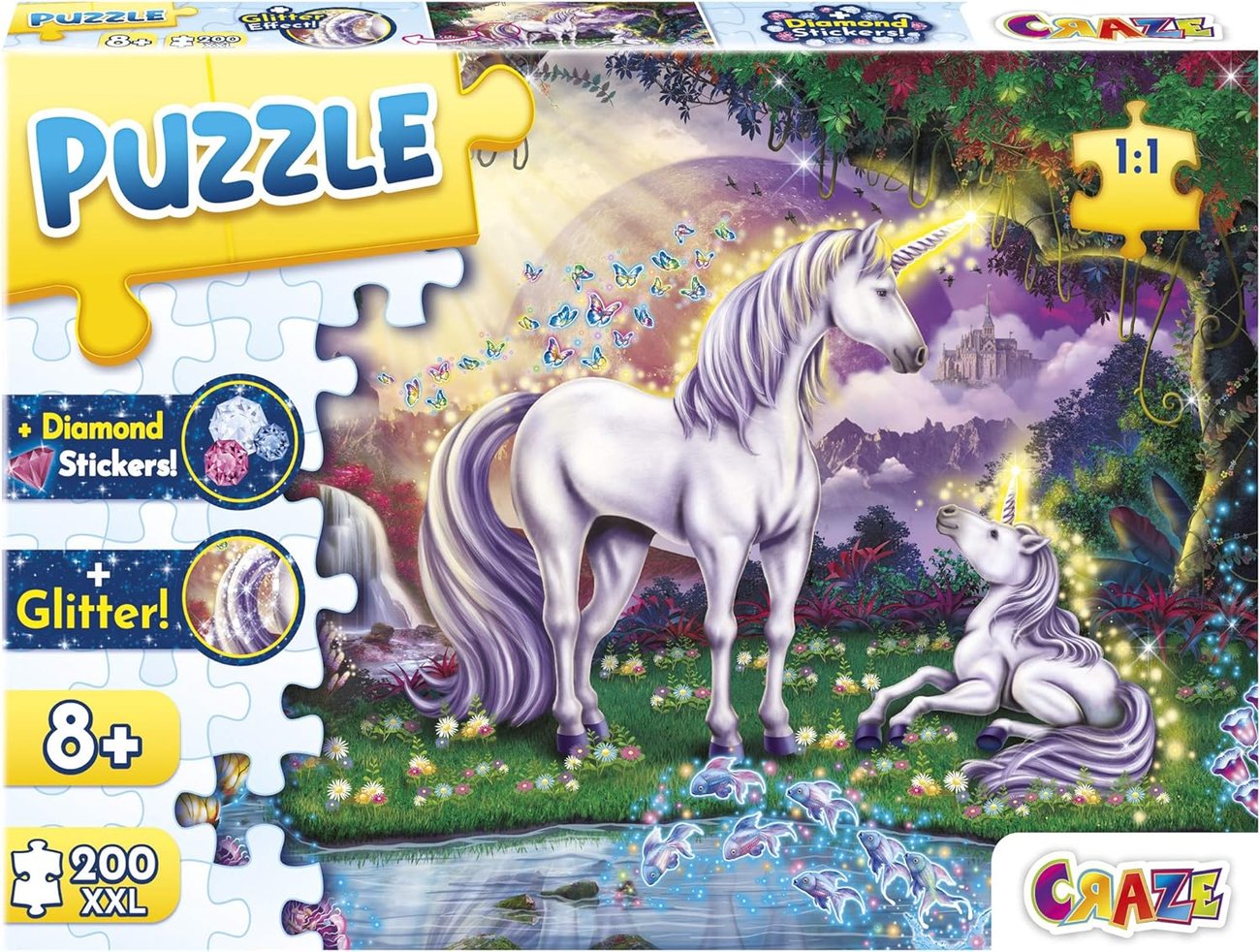 CRAZE Puzzle Mystic Lake 200+ Teile mit Glitzerdruck und Diamanten-Aufkleber