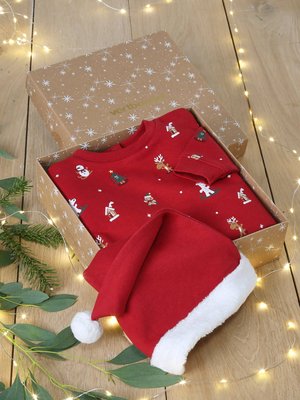 Weihnachts-Geschenkset: Sweatshirt & Mütze in rot