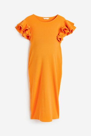 MAMA Kleid mit Volantärmeln - Orange - Damen