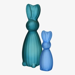 Dekofigur Hase-Set Rille blau