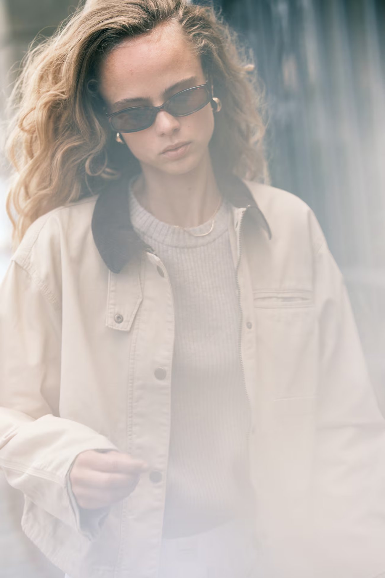 Canvasjacke mit Cordkragen - Beige - Damen