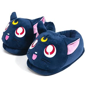 Glopastel Katze Luna Hausschuhe | Süße Anime Moon Fuzzy Slip-On Hausschuhe | Einheitsgröße Erwachsen