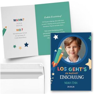 10 personalisierte Einladungskarten zur Einschulung