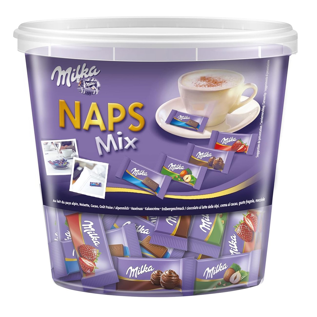 Milka Naps Mix 1 x 1kg Dose, Zartschmelzende Mini-Schokoladentäfelchen aus Alpenmilch