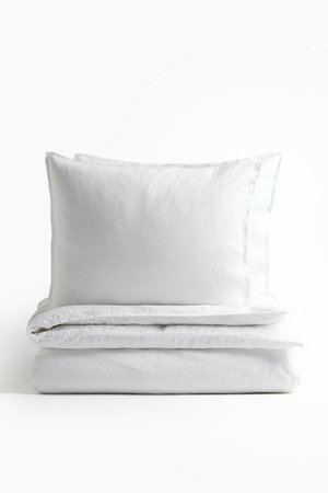 Leinenbettwäsche für Doppelbett - Weiß